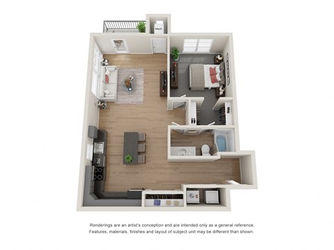 Floor plan for 1 bed, 1 bath, 872 sqft